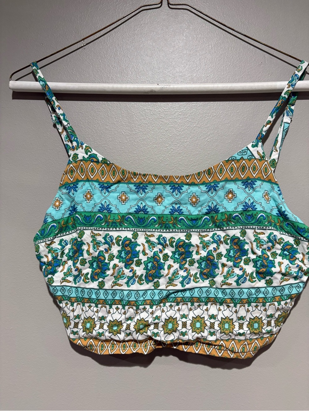 Women's Green & Teal Printed Cropped Tank Top